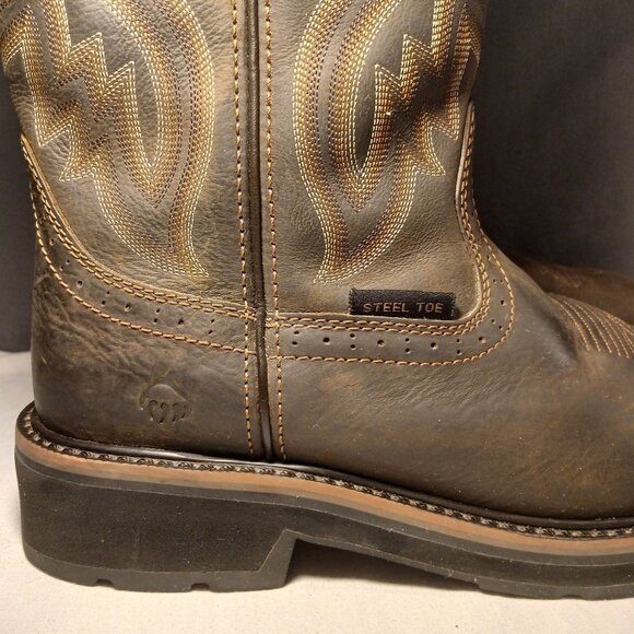 Wolverine Mens Rancher Work Boots 7.5M Brown Leather Mid Calf Steel Toe Western - Picture 9 of 16